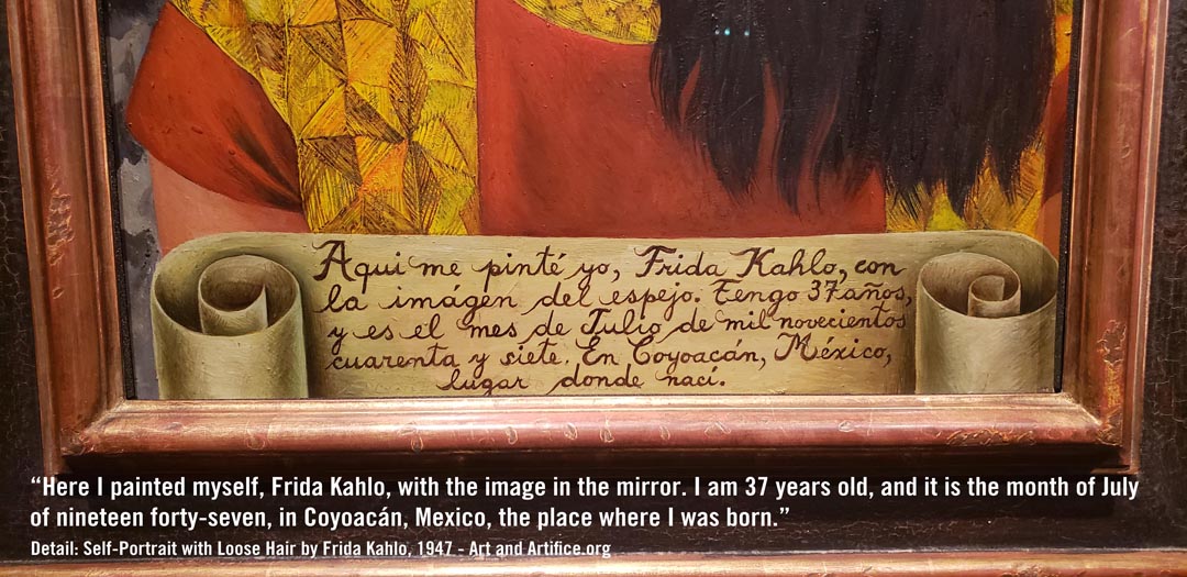 Detail of the banner scroll on the Frida Kahlo painting - I am 37 years old she states