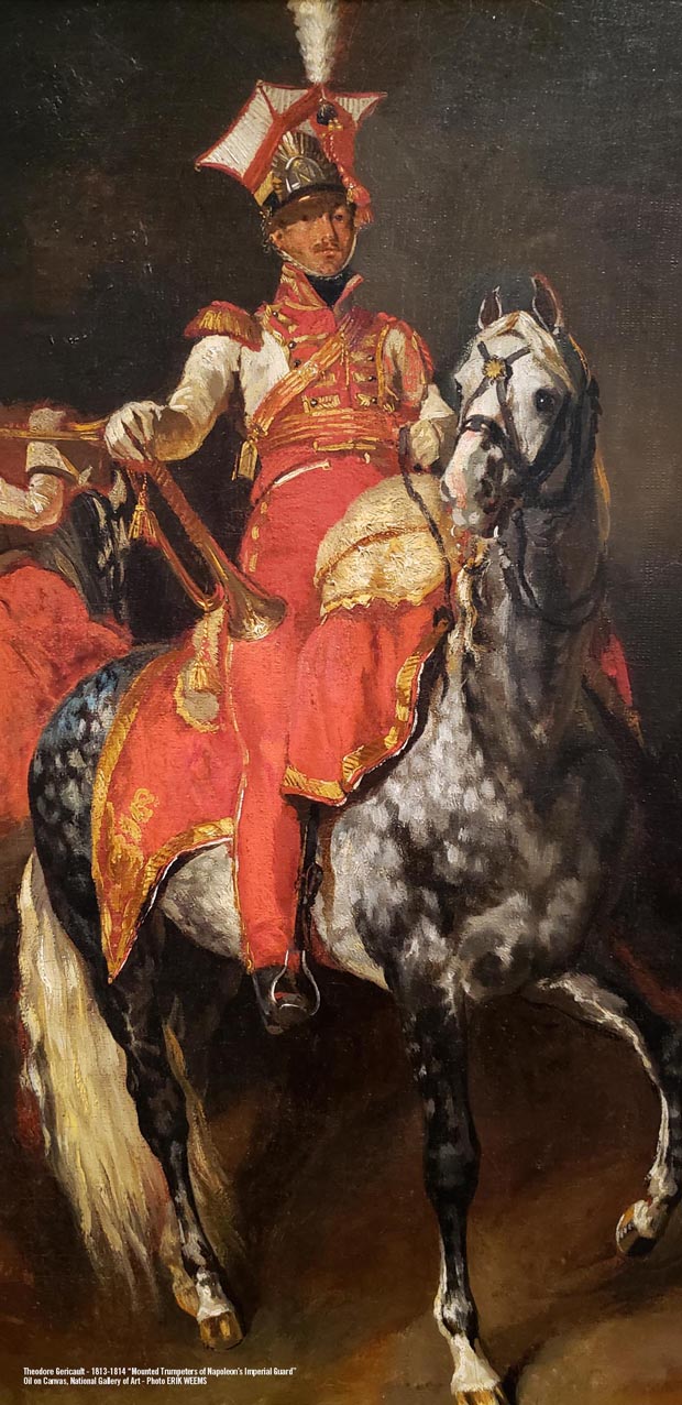 Detailed image oil on canvas by ﻿Theodore Gericault - 1813-1814. Mounted Trumpeters of Napoleon’s Imperial Guard Oil on Canvas, National Gallery of Art - Photo ERIK WEEMS